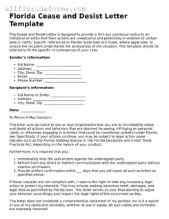 Attorney-Approved  Cease and Desist Letter Template for Florida