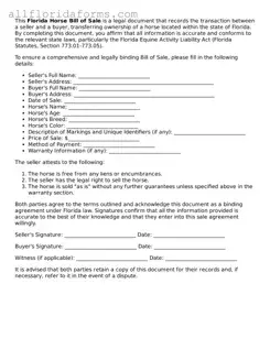 Attorney-Approved  Horse Bill of Sale Template for Florida