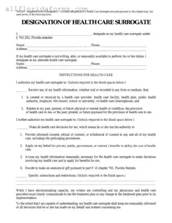 Florida Health Care Surrogate Form in PDF