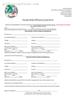 Florida Hvac Efficiency Card Form in PDF