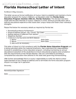 Attorney-Approved  Homeschool Letter of Intent Template for Florida