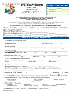 Florida Lottery Dol 129 Form in PDF