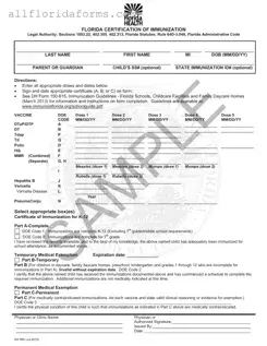 Florida Medical Exemption Vaccine Form in PDF