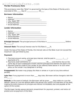 Attorney-Approved  Promissory Note Template for Florida