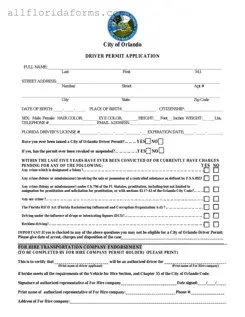 Florida Orlando Driver License Form in PDF