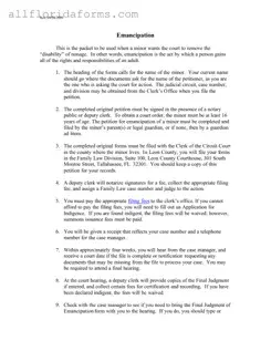 Florida Petition Emancipation Form in PDF