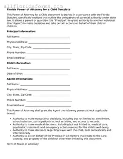 Attorney-Approved  Power of Attorney for a Child Template for Florida