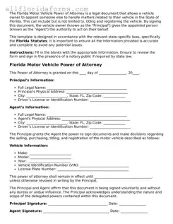 Attorney-Approved  Motor Vehicle Power of Attorney Template for Florida