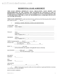 Florida Residential Agreement Form in PDF