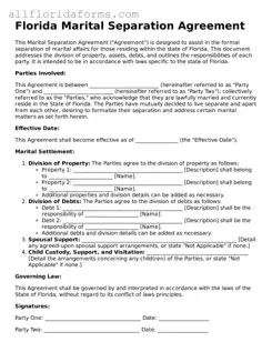 Attorney-Approved  Marital Separation Agreement Template for Florida